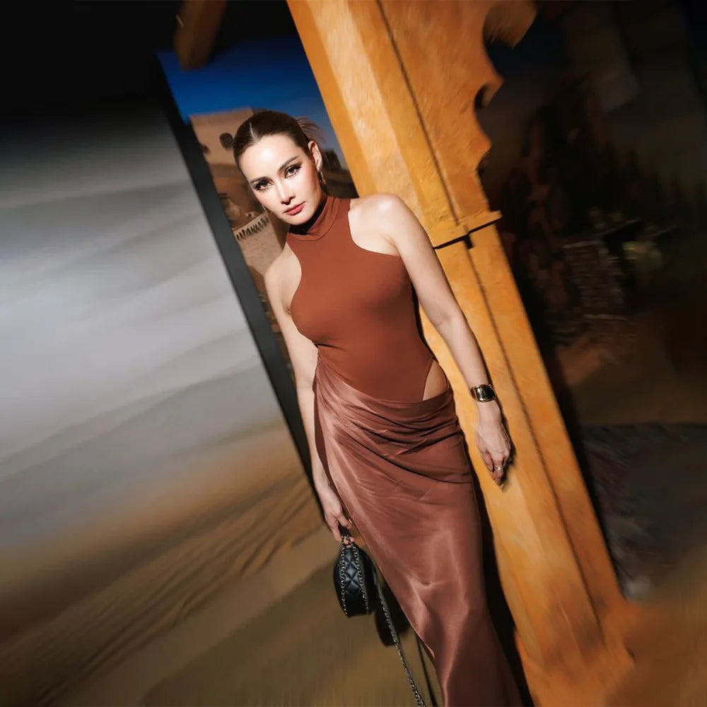 Women Sexy Party Club Evening Bodycon Sleeveless Long Dress Backless Soild Color Elegant Summer Dress