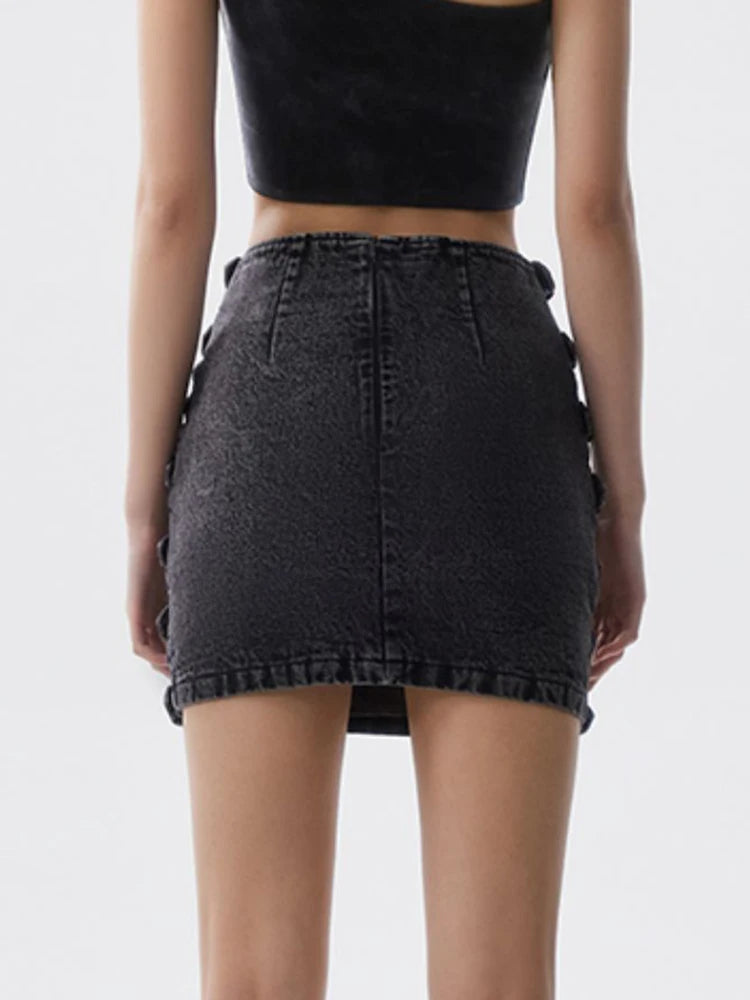 Patchwork Belt Denim Skirts For Women High Waist Slimming Solid Sexy Mini Bodycon Female Summer Fashion Clothing