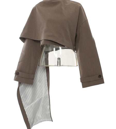 Brown Irregular Big Size Cloak Jacket New Stand Collar Long Sleeve Women Coat Fashion Tide Spring Autumn 2025 1DH7702