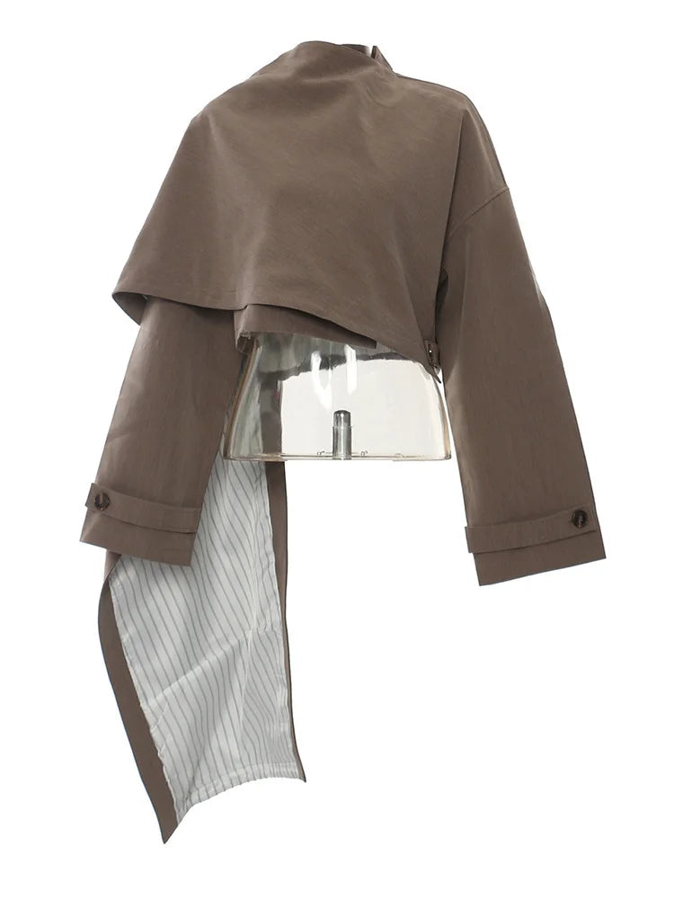 Brown Irregular Big Size Cloak Jacket New Stand Collar Long Sleeve Women Coat Fashion Tide Spring Autumn 2025 1DH7702