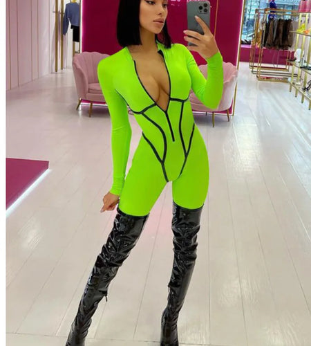 Sexy Zipper Women Jumpsuit Long Sleeve Bandage Tights Solid Jumpsuits Female Party Bodycon Stretch Sporty & Leisure