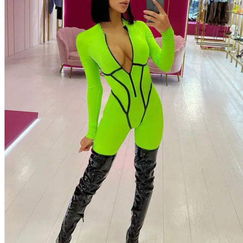 Load image into Gallery viewer, Sexy Zipper Women Jumpsuit Long Sleeve Bandage Tights Solid Jumpsuits Female Party Bodycon Stretch Sporty &amp; Leisure
