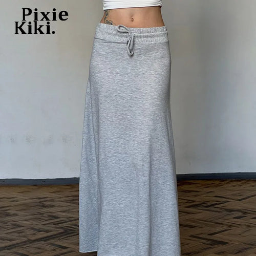 Load image into Gallery viewer, Drawstring Elastic Low Waist Fishtail Maxi Skirt Fall Clothes 2024 Women Casual Grey Knitted Long Skirts P67-CI41
