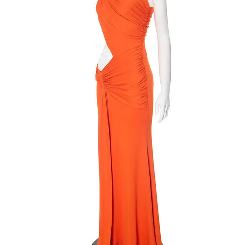 Load image into Gallery viewer, Irregular Ruched Sexy Maxi Dress For Women Gown Hollow Out One Shoulder Sleevelessdraped Bodycon Club Party Long Dress
