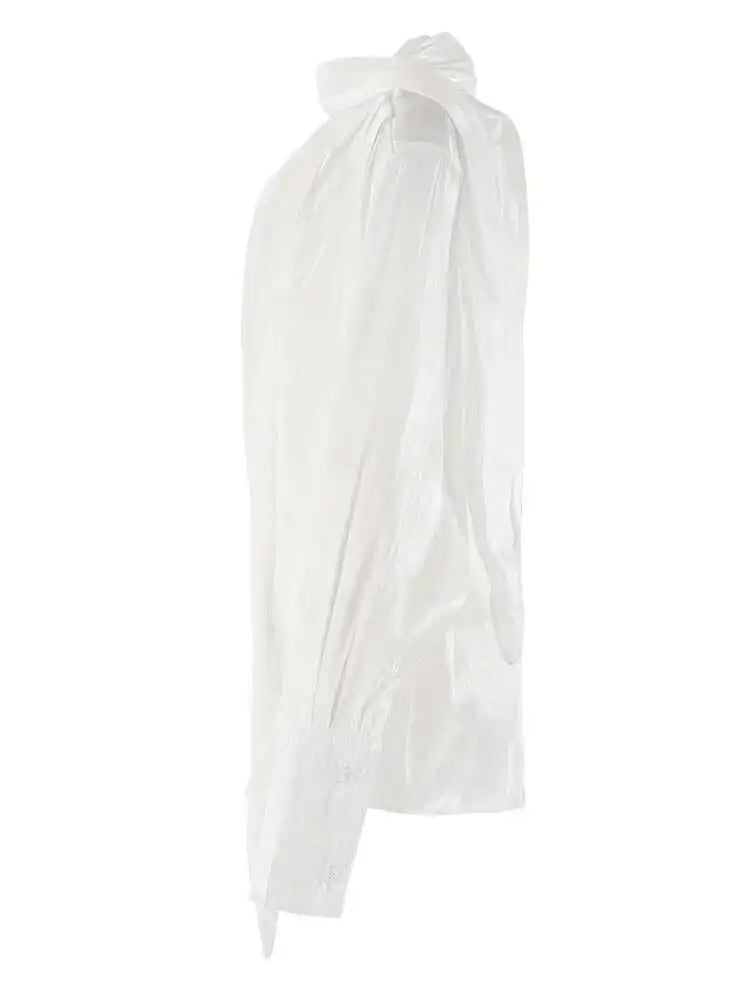 Women Black Organza Elegant Big Size Blouse New Scarf Collar Long Sleeve Shirt Fashion Tide Spring Autumn 2025 CPG2114