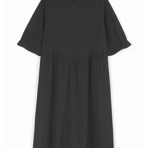 Load image into Gallery viewer, Women Black Pleated Brief Big Size Midi Dress New Round Neck Three-quarter Sleeve Fashion Spring Autumn 2025   1DJ0716
