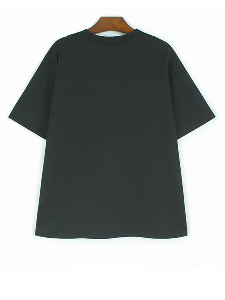 Women Black Lace False Two Big Size Elegant T-shirt New Round Neck Short Sleeve Fashion Tide Spring Summer 2025  1DJ0590