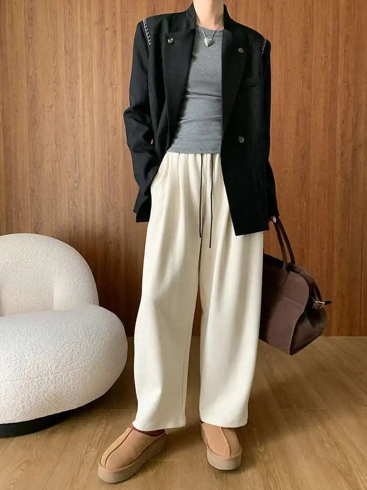 Women Khaki Topstitched Big Size Elegant Blazer New Lapel Long Sleeve Jacket Fashion Tide Spring Autumn 2025 1DH7053