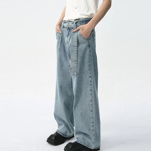 Load image into Gallery viewer, Men&#39;s Elastic Waist Jeans Korean Style Ribbon Decoration Fashion Trend Relaxed Casual Male Denim Pants 9C5601
