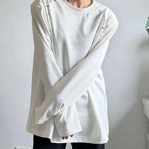 Load image into Gallery viewer, Women White Shouder Padded Big Size T-shirt New Round Neck Long Sleeve  Loose Fit Tees Fashion Spring Autumn 2025 1DH2633
