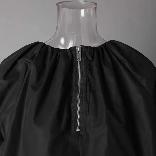 Load image into Gallery viewer, Women Black Drawstring Big Size Short Blouse New Round Neck Lantern Sleeve Shirt Fashion Tide Spring Autumn 2025 CPG2612
