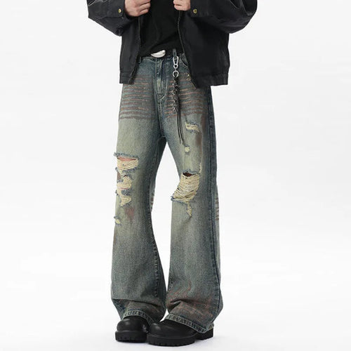 Load image into Gallery viewer, Hole Worn-out Male Jeans New Spring Splashing Ink Sparkling American Hign Street Distressed Men's Denim Pants 9W1529
