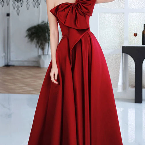 Load image into Gallery viewer, Elegant Patchwork Bowknot Evening Dresses For Women Strapless Sleeveless Backless High Waist Temperament Long Dress Female
