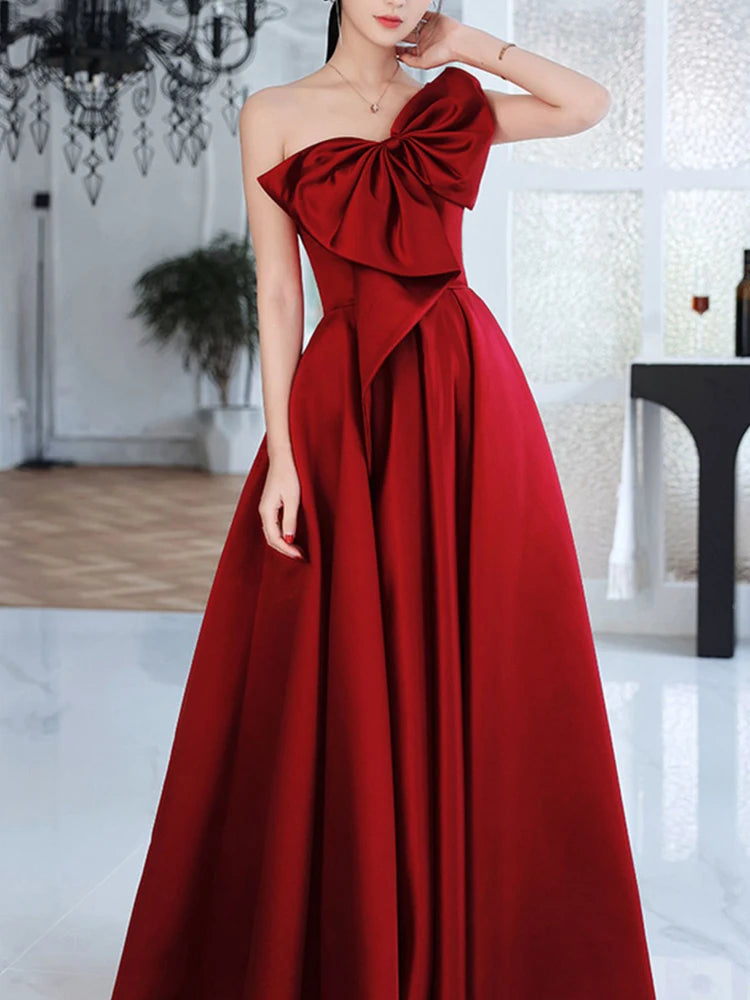 Elegant Patchwork Bowknot Evening Dresses For Women Strapless Sleeveless Backless High Waist Temperament Long Dress Female