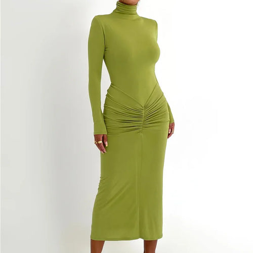 Load image into Gallery viewer, Elegant Turtleneck Long Sleeve Bodycon Maxi Dress Women Autumn Winter New Ruched Club Party Sexy Dress Vestidos
