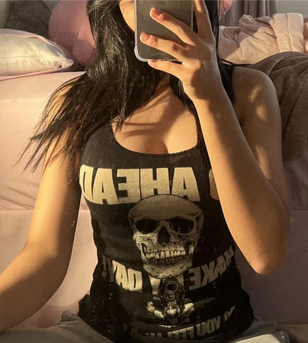 Gothic Street Print Tshirt y2k Aesthetic Hip Hop Sleeveless Vest Rock Vintage Women Clothes Anime Harajuku Tee