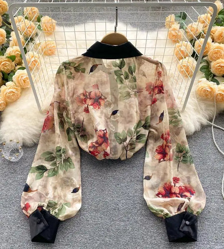 Fashion Print Shirt or Women Long Sleeve Turn Down Collar Korean Fashion Blouse Laides Vintage Button Up Casual Top