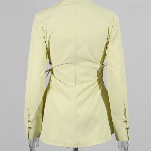 Load image into Gallery viewer, Slimming Spliced Lace Up Fashion Blouses for Women Lapel Long Sleeves Patchwork Buttons Blouse Female Clothing New
