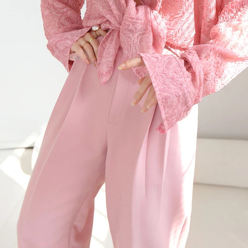 Load image into Gallery viewer, Casual Pink Wide Leg Pants For Women High Waist Loose Solid Minimalist Trousers Female Autumn Fashion Clothing
