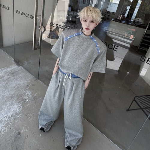 Load image into Gallery viewer, Men&#39;s Pants Set New Summer Constrast Color Short Sleeved Patchwork Trendy Sweatshirt Casual Pants Male Clothing 9W1802
