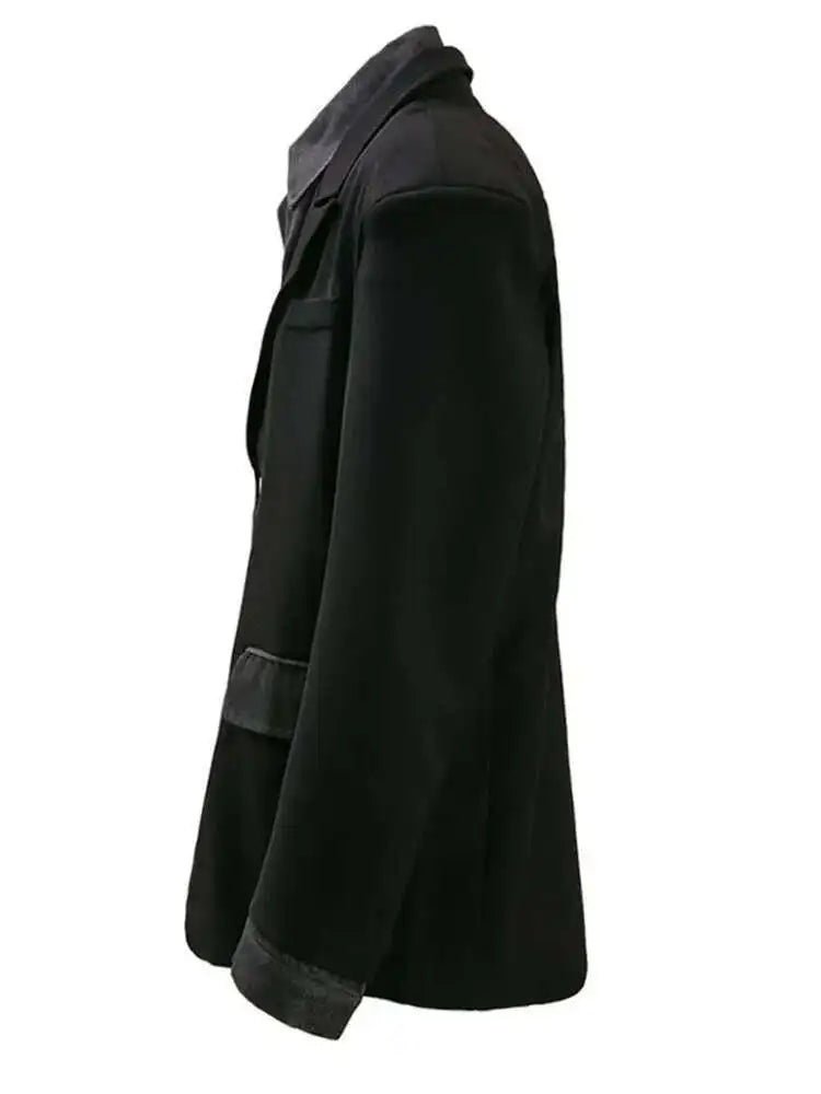 Women Black Denim Spliced Big Size Casual Blazer New Lapel Long Sleeve Jacket Fashion Tide Spring Summer 2025 Black