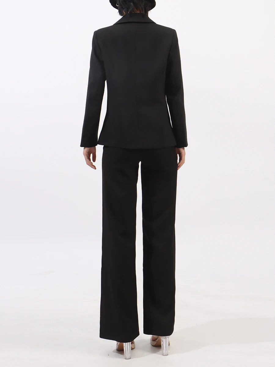 Solid Split Spliced Diamonds Two Piece Sets for Women Lapel Long Sleeves Blazer High Waist Pant Fashion Set Female