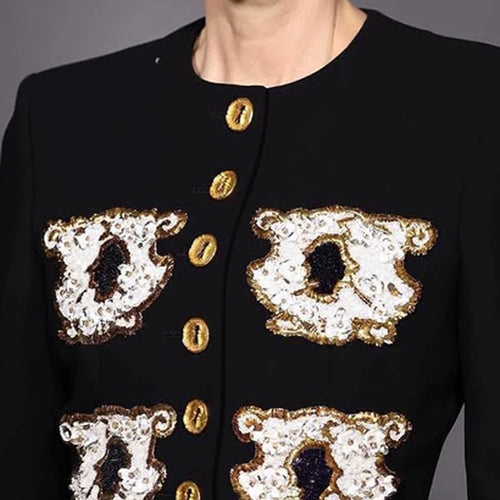 Load image into Gallery viewer, Personality Pattern Patchwork Long Coat Round Neck Long Sleeve Hit Color Elegnat Jacket Female Fashion
