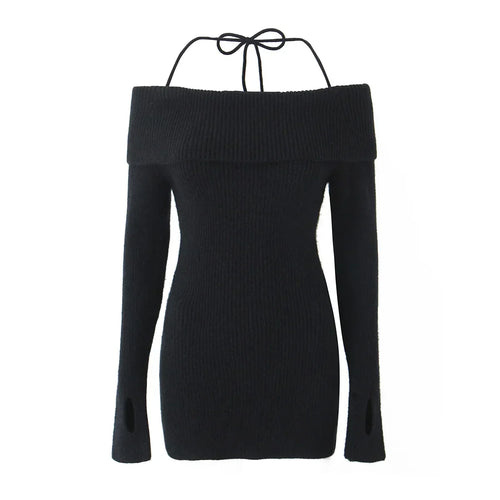Load image into Gallery viewer, Autumn Off The Shoulder Knitted Dress 2024 New Black Sexy Bodycon Birthday Party Dresses Short Halter Knitted Dress
