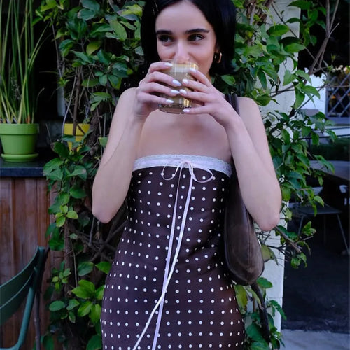 Load image into Gallery viewer, Lace Strapless Backless Sexy Midi Dress For Women Fashion Off-shoulder Sleeveless Bodycon Polka Dot Dress Elegant
