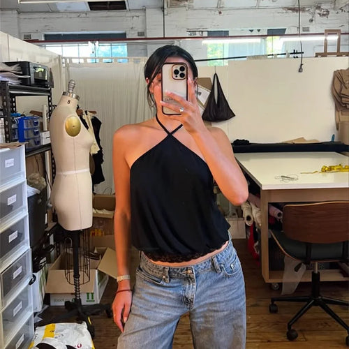 Load image into Gallery viewer, Halter Backless Sexy Mini Dress Women Robe Fashion Summer New Lace Patchwork Sleeveless Pleated Ruffled Club Dress
