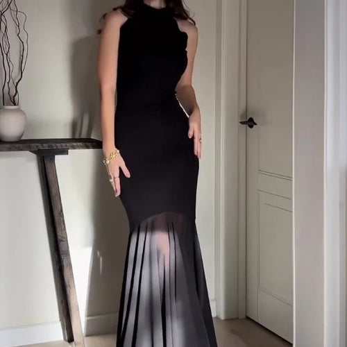 Load image into Gallery viewer, Elegant Sleeveless Bodycon Mesh Party Club Evening Dress For Women 2025 Solid Color New Slim Female Long Vestidos
