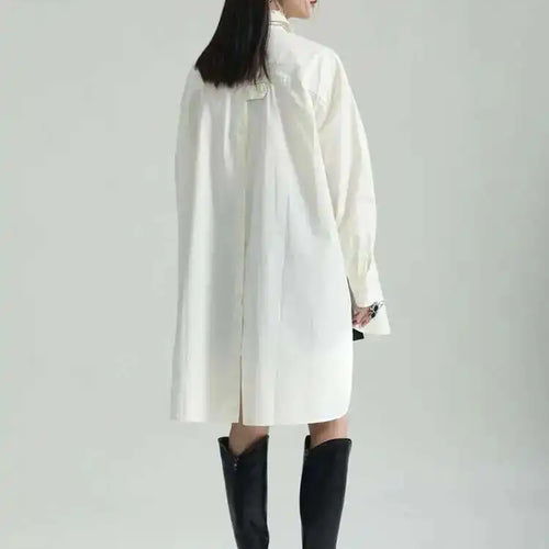 Load image into Gallery viewer, Women Blue Irregular Big Size Long Blouse New Lapel Long Sleeve Loose Fit Shirt Fashion Tide Spring Autumn 2025 1DF6598
