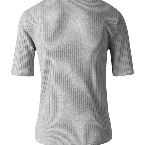 Load image into Gallery viewer, Women Black Gray Knitting Brief Slim Elegant T-shirt New Turtleneck Short Sleeve Fashion Tide Spring Summer 2025 CPG3078
