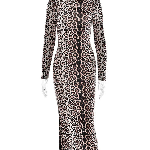 Load image into Gallery viewer, Fashion Autumn/Winter Long Sleeve Leopard Elastic Tight Dress Women Sexy Bodycon Dress Party Club Evening Dress 2025
