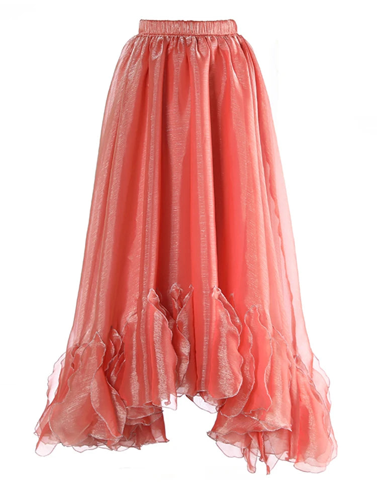 High Elastic Waist Black Organza Ruffles Irregular Shaped Half-body Skirt Women Fashion New Spring Autumn 2025 1DJ0913