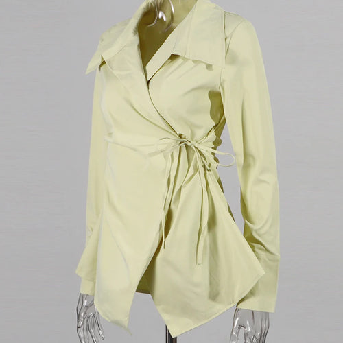 Load image into Gallery viewer, Slimming Spliced Lace Up Fashion Blouses for Women Lapel Long Sleeves Patchwork Buttons Blouse Female Clothing New
