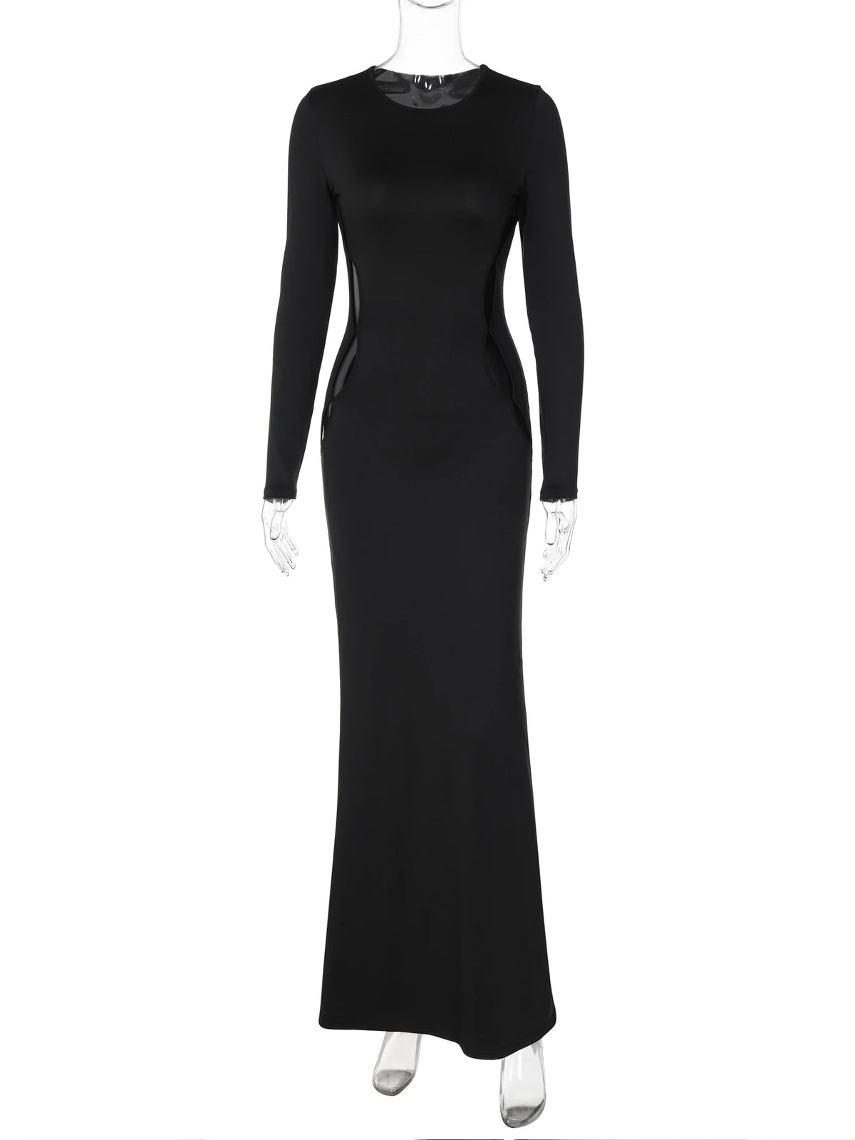 Autumn Elegant Black Long Sleeve Hollow Out Sexy Bodycon Maxi Dress Autumn Women Y2K Clothes Evening Party Birthday