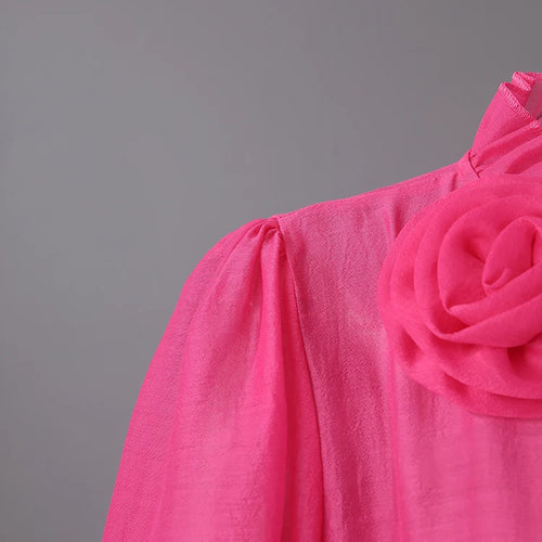 Load image into Gallery viewer, Women Rose Red Mesh Flower Big Size Mini Dress New Stand Collar Long Sleeve Fashion Tide Spring Autumn 2025 CPG3051
