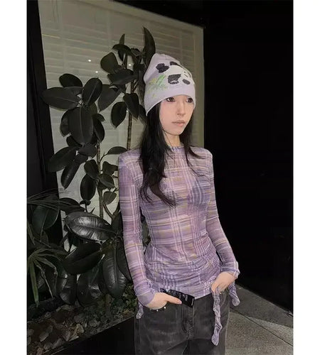 Women's Clothing Y2k Tshirts Fashion Gauze Tunic Tees Korean Sexy Camisetas 2025 Ropa Mujer See Through Casual Summer T-shirt