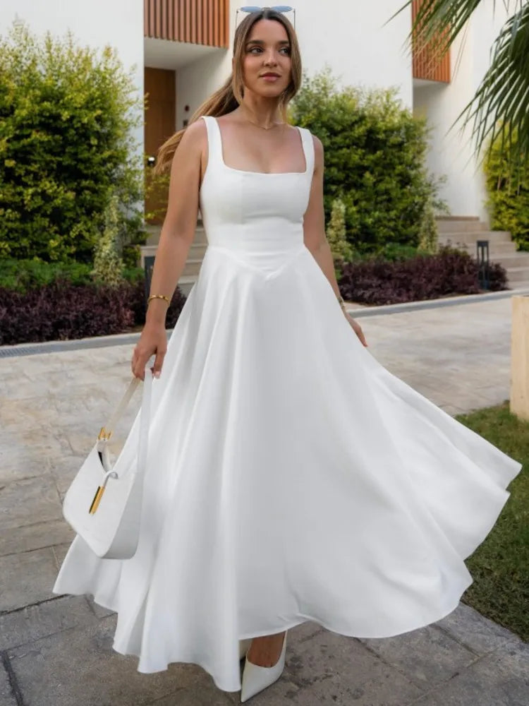 Elegant Sleeveless Bodycon Women Long Dress 2024 Fall Solid Color Square Neck Sexy Party Club Evening Dress Slim Vestido