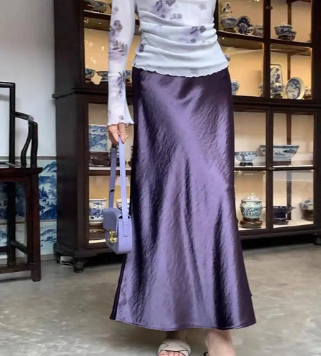 Spring Summer French Vintage Solid Elegant Sexy Club Long Skirts Women Slim Vacation Wrap Hip Fishtail Half Skirt 2025 Popular