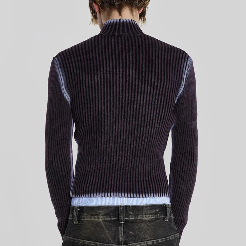 Men's Sweater Male Knits Tie-dye High Street Sleeveless Pullovers Turtleneck Top Zipper Cardigan Autumn Winter 9C3482