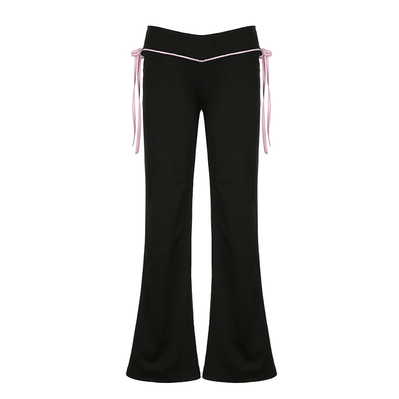 Casual Side Lace-up Decorate Women's Pants Korean Fashion Low Waist Flared Trousers Harajuku Stitching Sweatpants New