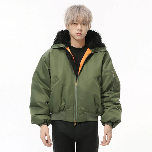 Load image into Gallery viewer, Korean Style Men&#39;s Cotton Coats Fur Collar Hooded Casual Menswear Solid Color Zipper Patchwork Male Padded Jackets 9C9223
