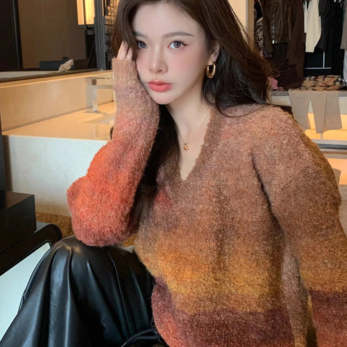 Load image into Gallery viewer, Women Sweater Winter Long Sleeve V Neck Loose Knitwear Colored Fashion Chic Warm Soft Tops C-288
