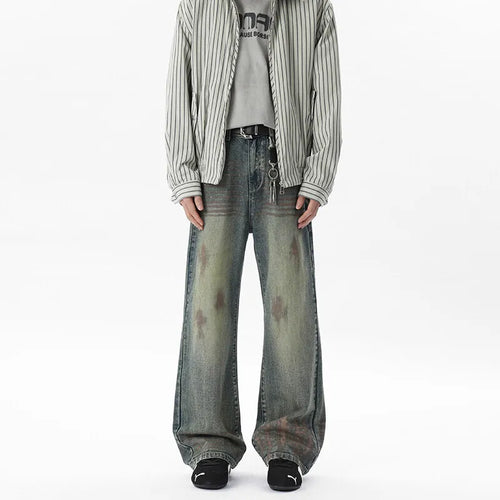 Load image into Gallery viewer, Male Jeasn Splashed Ink Glitter Design New American Style Straight Wide Leg Worn-out Stylish Men&#39;s Summer Bottoms 9W1854
