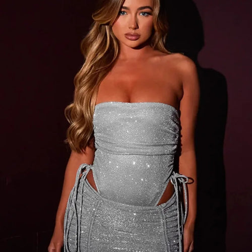 Load image into Gallery viewer, Spring Fashion Sexy Wrap Hip Skirt Two Piece Set Women Drawstring Lace Set Slim Skirt Tight Party Nightclub Set
