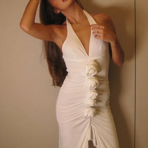 Load image into Gallery viewer, Elegant Sleeveless Slit Bodycon Flower Party Club Evening Dress Women Sexy Deep V Maxi Female Vestido Temperament Dress
