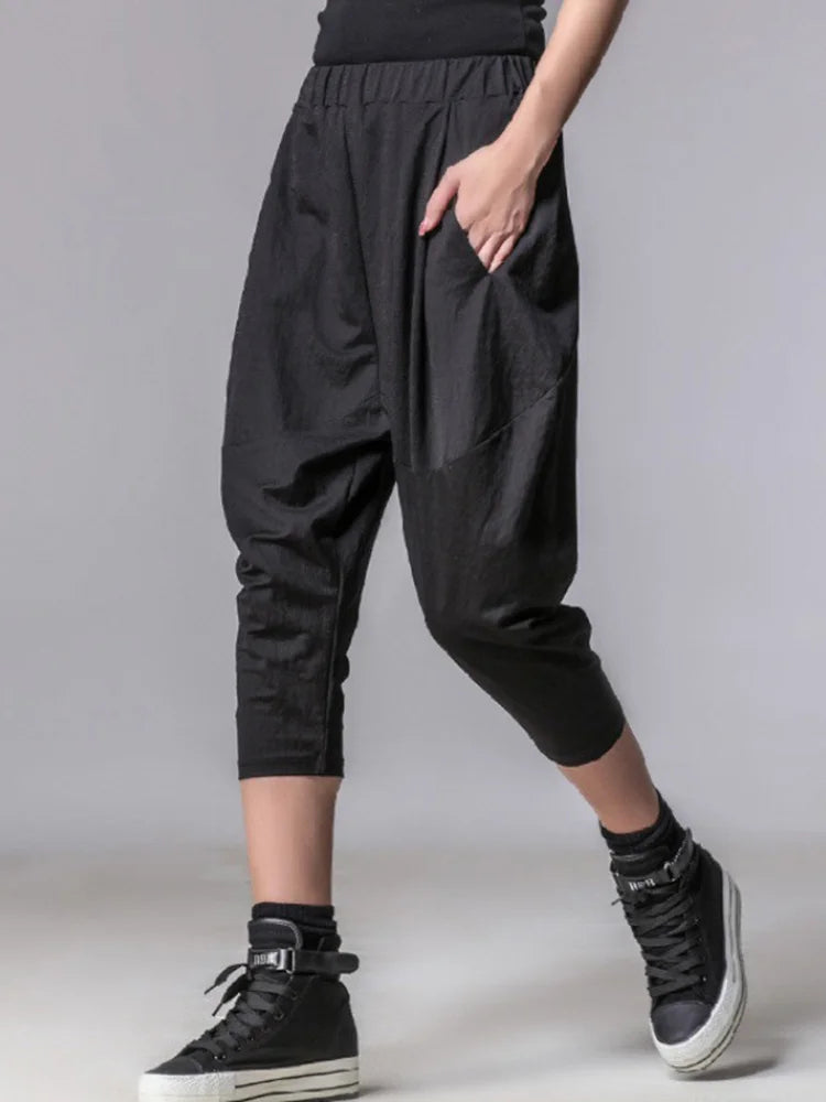 High Elastic Waist Black Pockets Casual Harem Pants New Loose Fit Trousers Women Fashion Tide Spring Autumn 2025 1DF4676