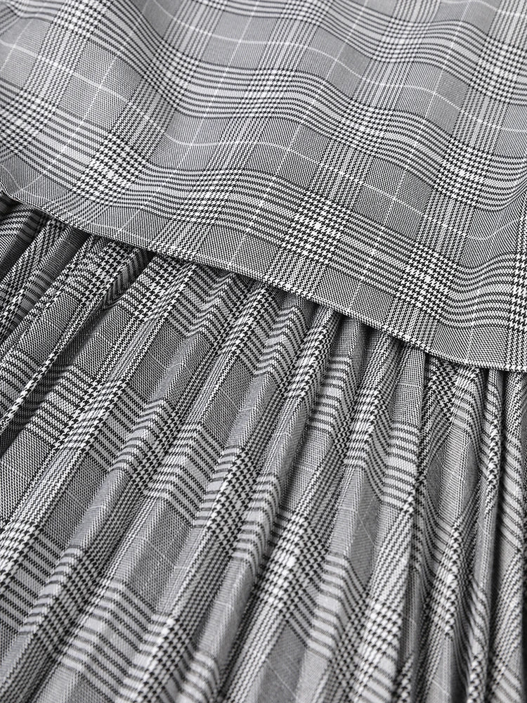 Women Plaid Double Breasted Back Pleated Elegant Blazer New Lapel Long Sleeve Jacket Fashion Spring Autumn 2025 3WM2547